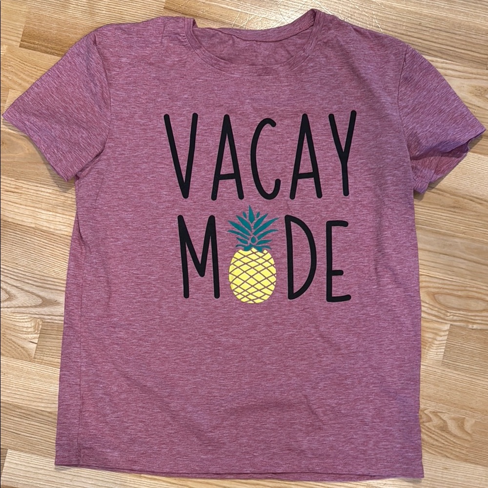 Amazon Pink Short Sleeve Tee with Vacay Mode Print